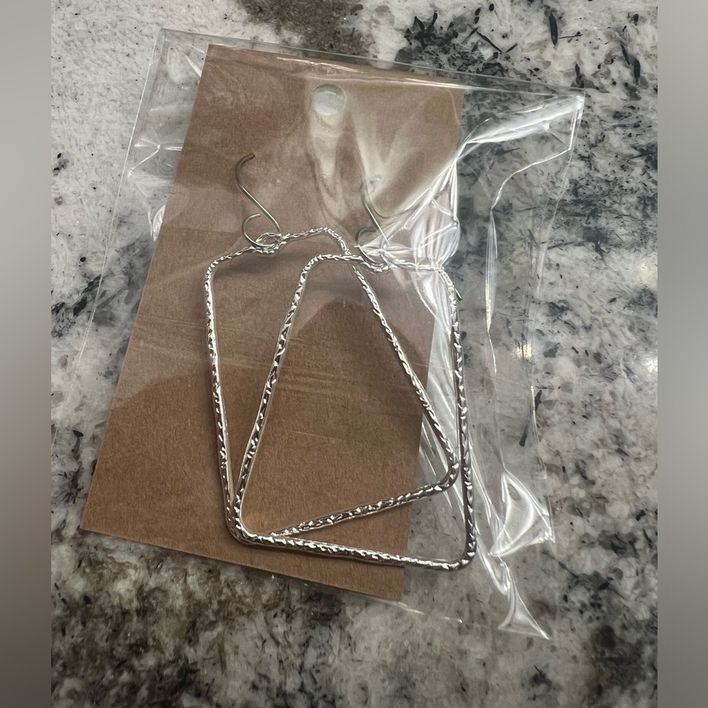 Silver metal rectangle earrings